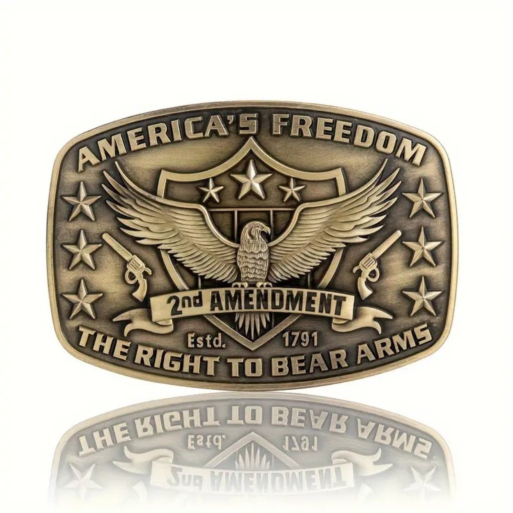 America Second Amendment Belt Buckle 2a 2nd Freedom Guns Antique Gold Tone